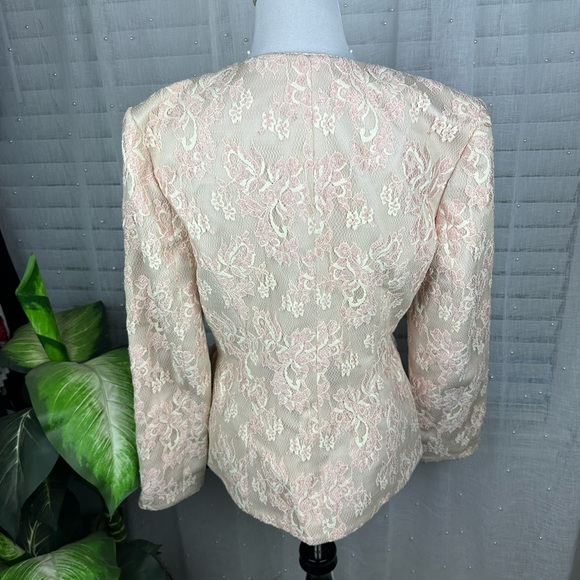 Designer Victor Costa Nahdree Princess Pink Gold Lacework Blazer Jacket Size 6 - Picture 8 of 11